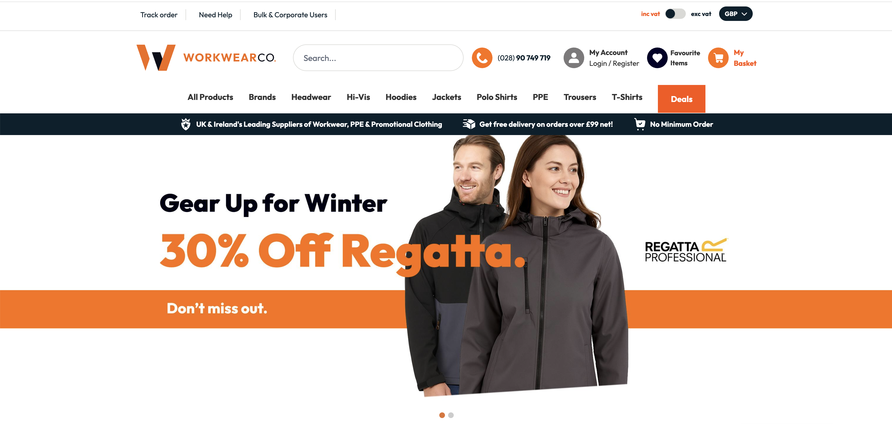 Screenshot of The Workwear Co e-commerce website