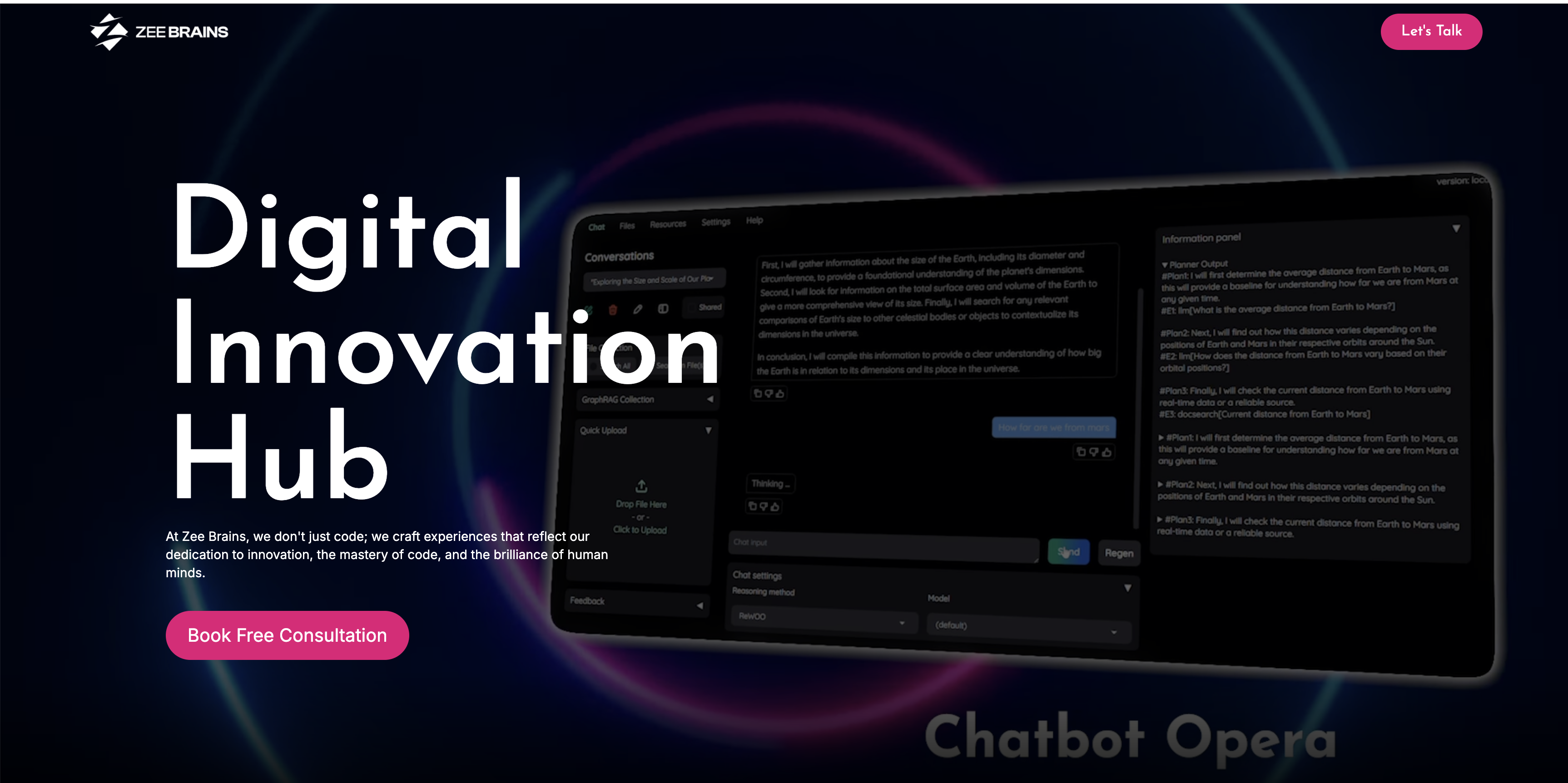 Hero section of ZeeBrains digital innovation agency website